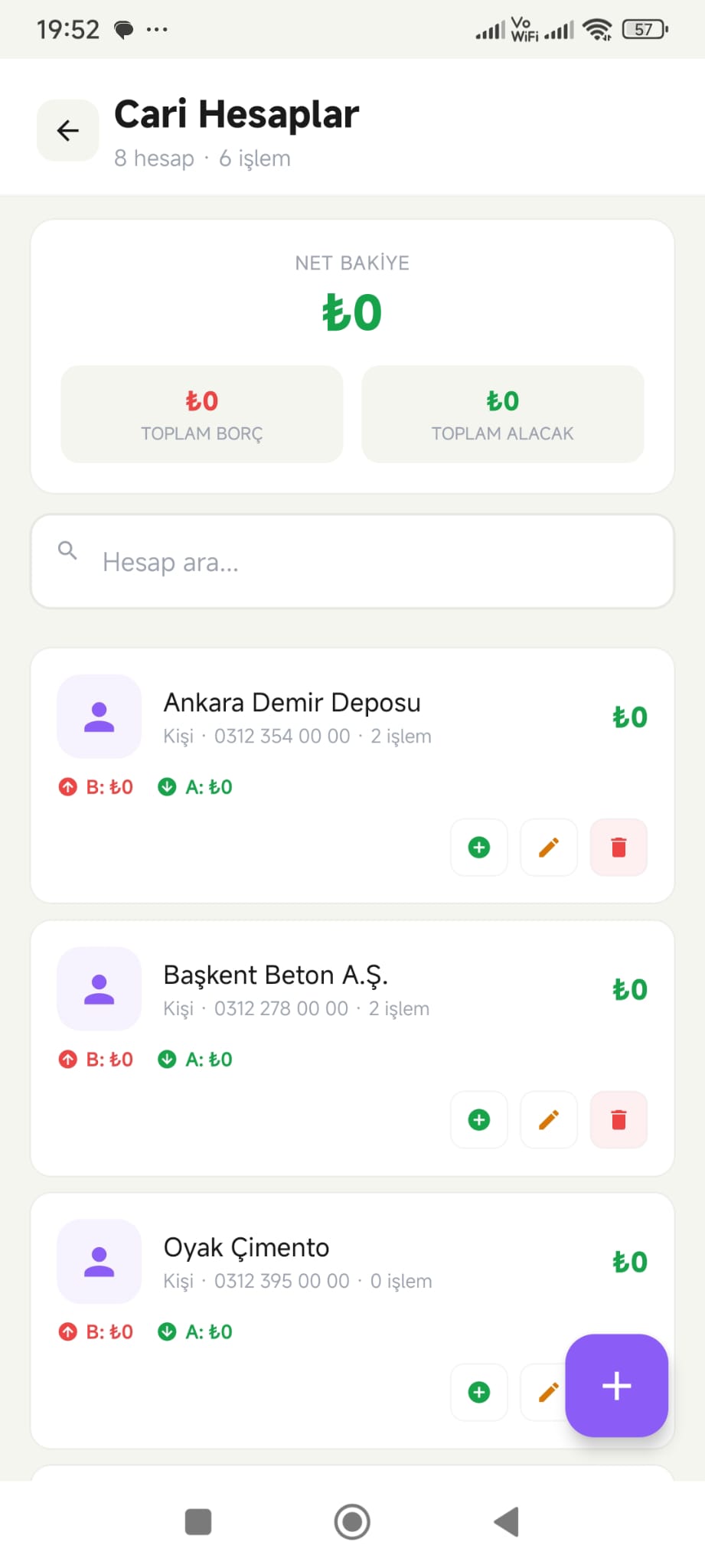 Cari Hesap Ekran Görüntüsü