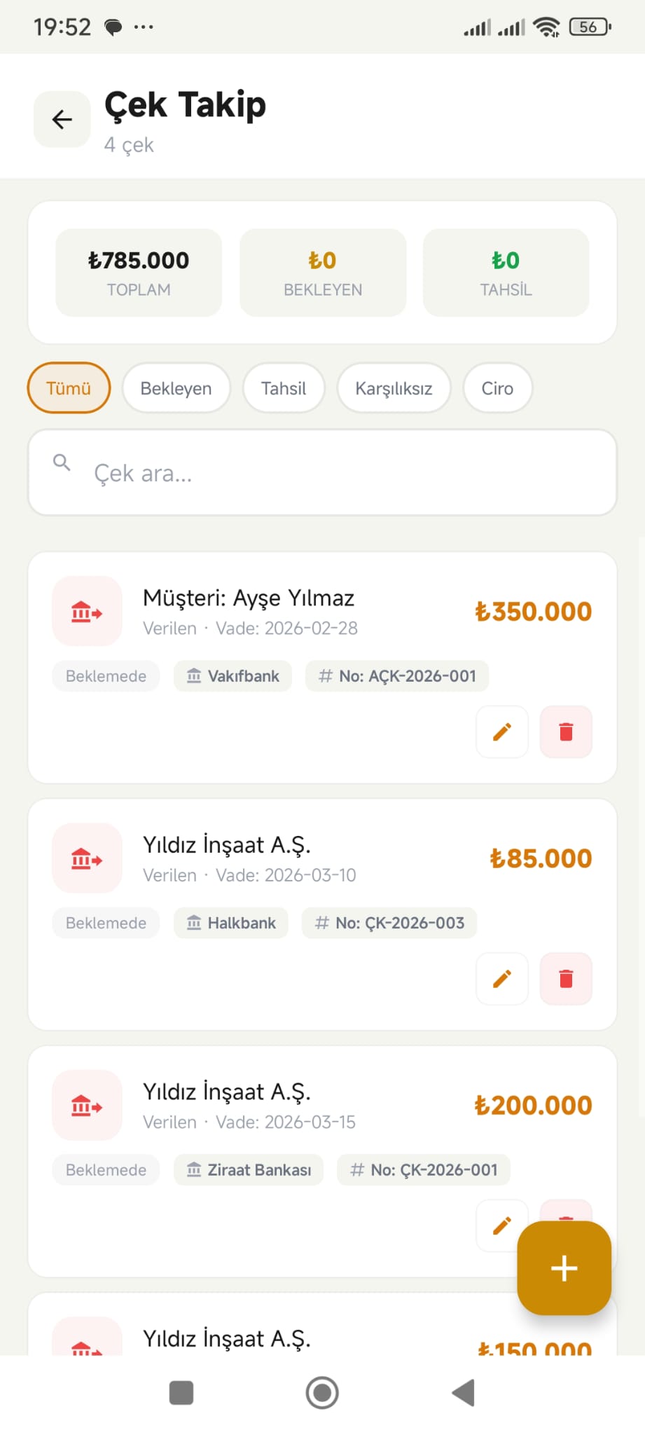 Çek Takip Ekran Görüntüsü