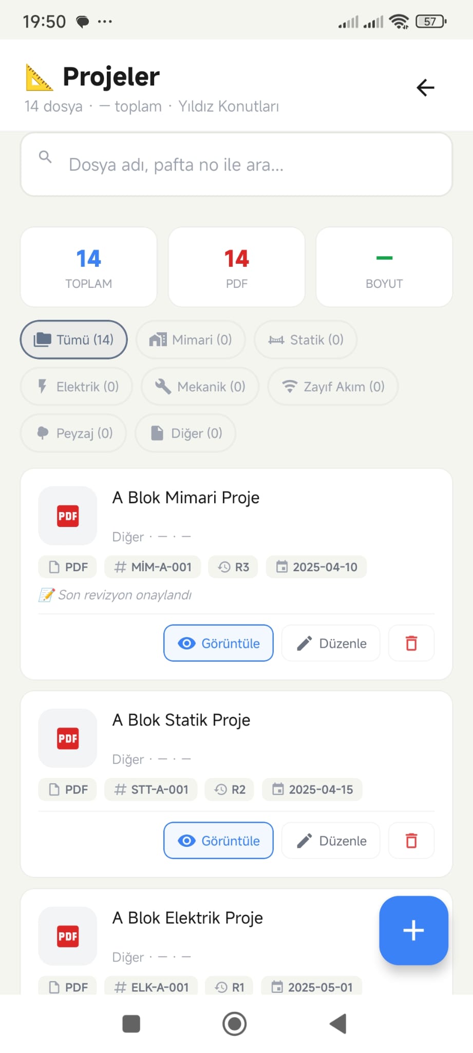 Projeler Ekran Görüntüsü