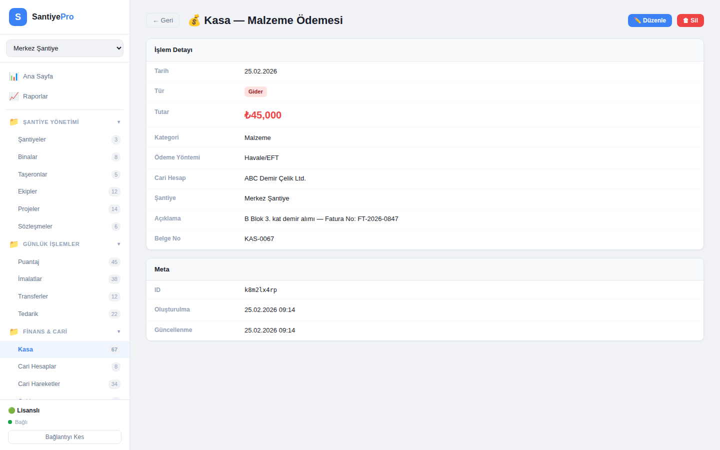 Kasa İşlem Detayı